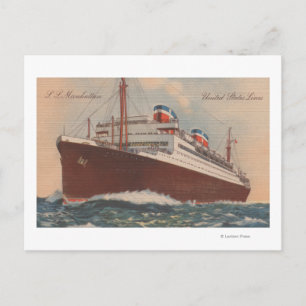 Carte Postale Vue du S.S. Manhattan Cunard Cruise Ship