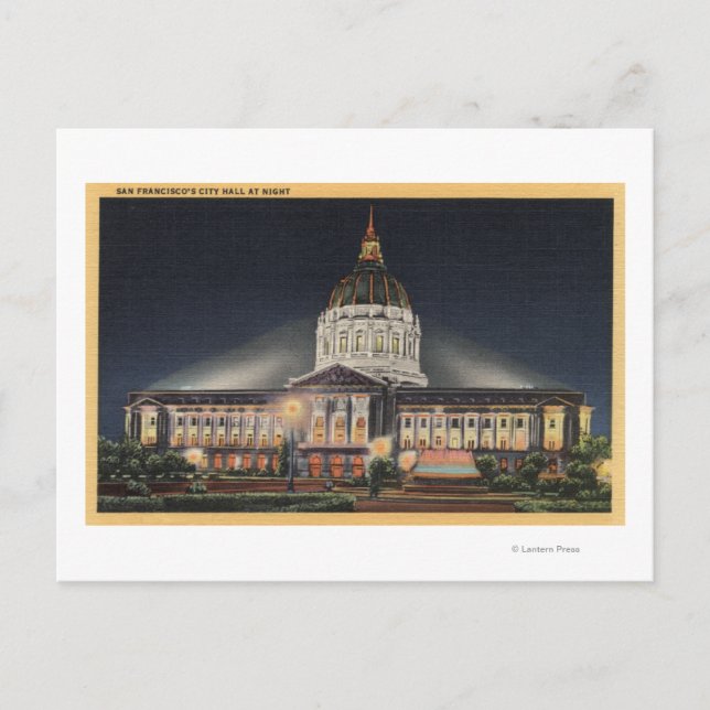 Carte Postale Vue en soirée de l'hôtel de ville (Devant)