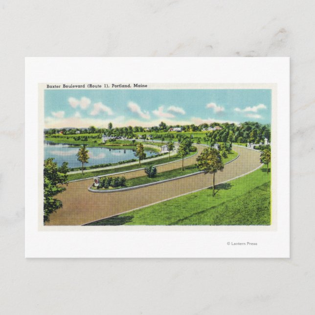 Carte Postale Vue générale de Baxter Blvd, route no 1 (Devant)