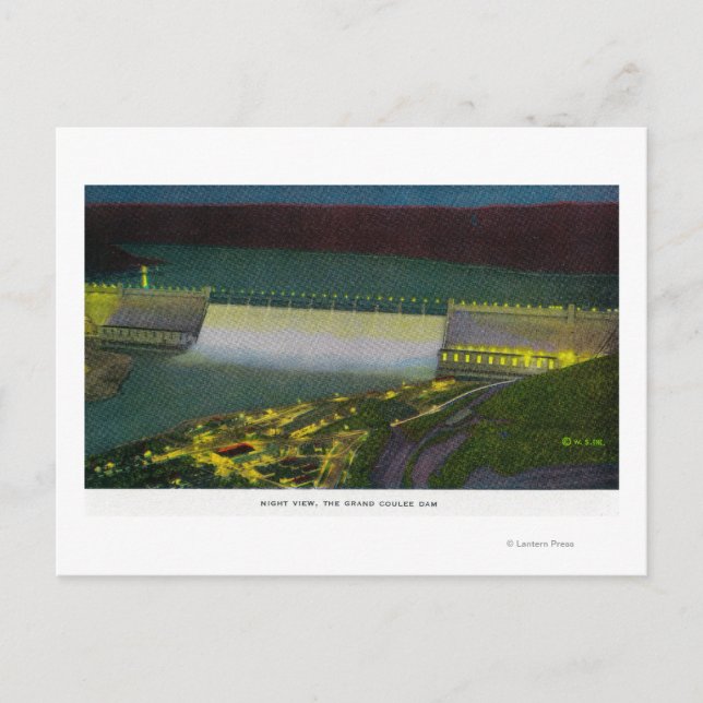 Carte Postale Vue nocturne, barrage de Grand Coulee (Devant)