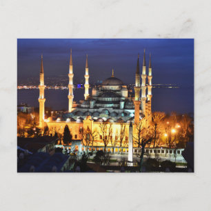 Carte Postale Vue nocturne de la Mosquée Bleue d'Istanbul Voyage