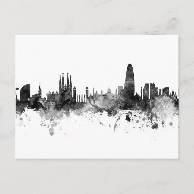 Carte Postale Vue panoramique de Barcelone Espagne Noir Blanc (Devant)