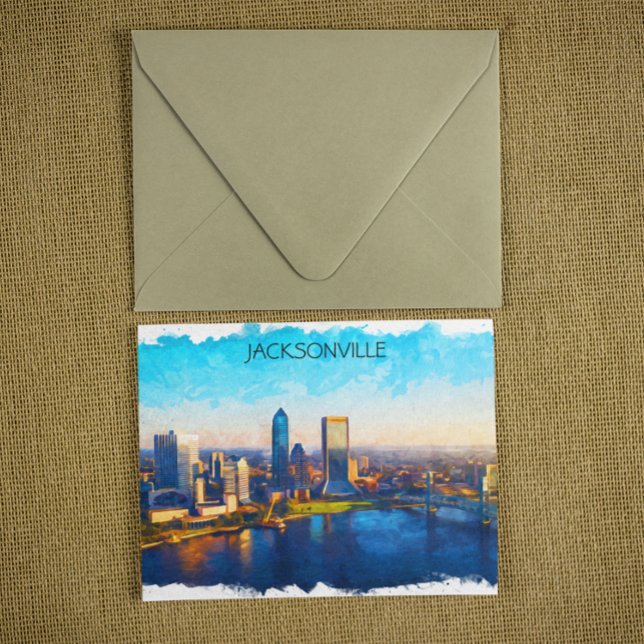Carte Postale Vue panoramique de Jacksonville Florida Skyline (jacksonville florida watercolor postcard)