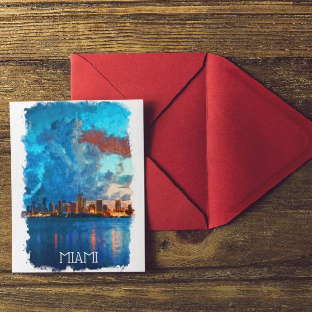 Carte Postale Vue panoramique de Miami Florida (miami florida watewrcolor cityscape postcard)