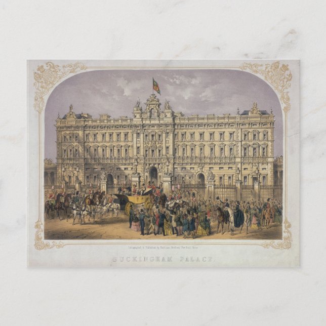 Carte Postale Vue sur Buckingham Palace avec une foule à l'extér (Devant)