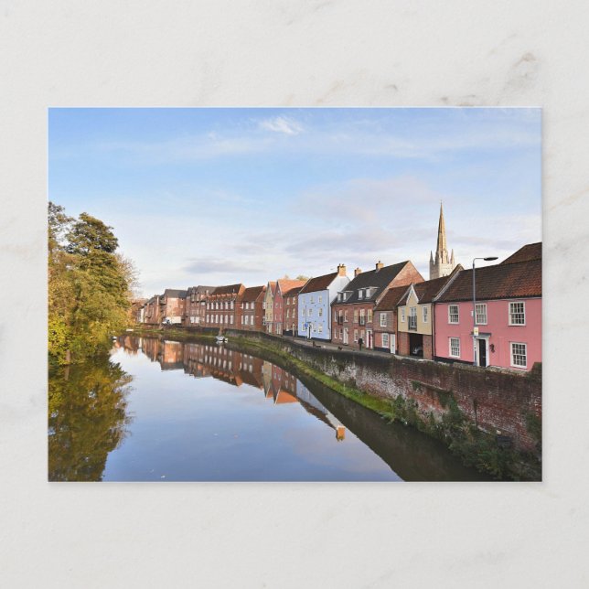 Carte Postale Vue sur la cathédrale de Norwich et la rivière Wen (Devant)
