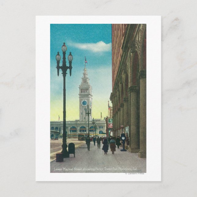 Carte Postale Vue sur Lower Market St montrant Ferry Tower (Devant)