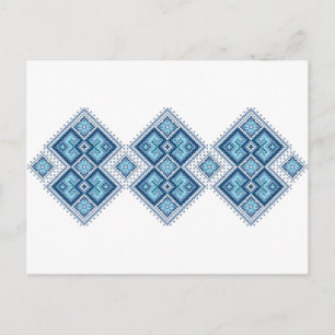 Carte Postale Vyshyvanka bleu ukrainien broderie