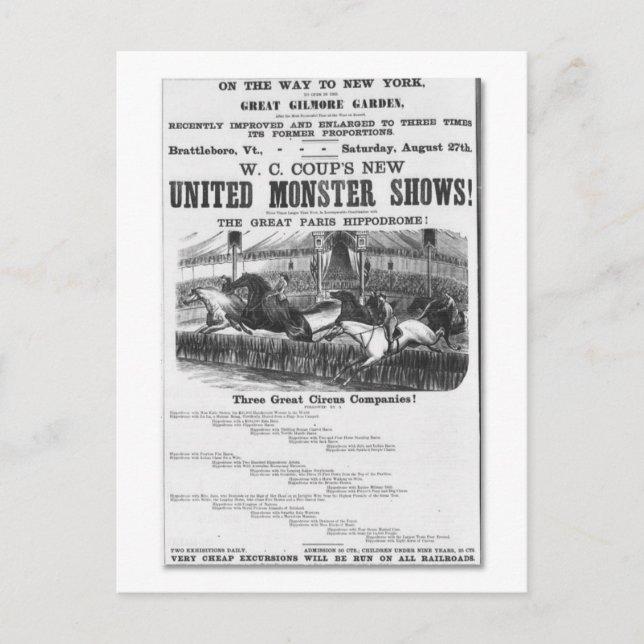 Carte Postale W. C. Coup's New United Monster Shows Ad (Devant)