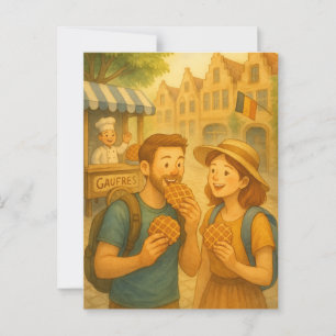 Carte Postale Waffle Moment en Belgique - Illustrated Travel Pos