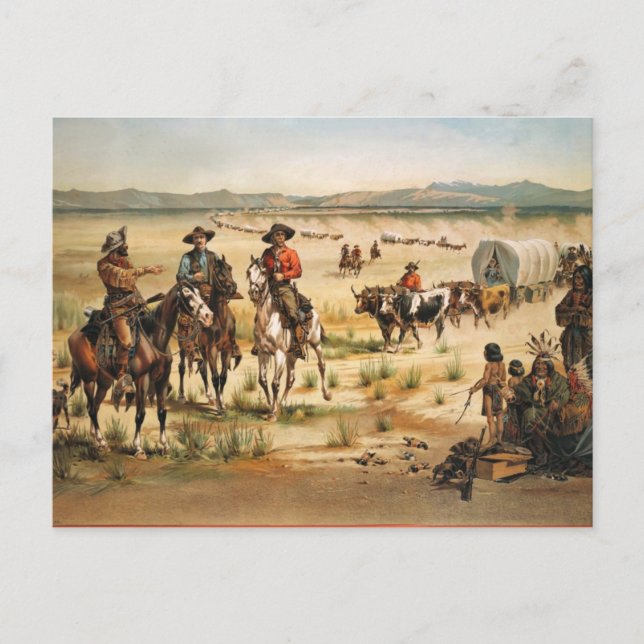 Carte Postale Wagon Train peinture vintage (Devant)