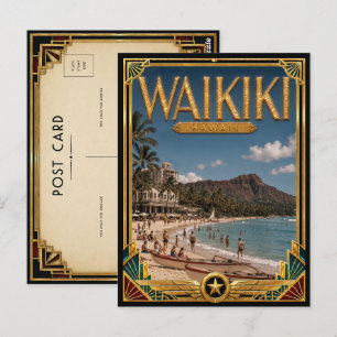Carte Postale Waikiki Hawaii Art Déco Vintage Âge d'Or