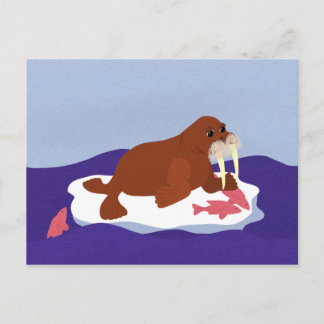 Carte Postale Walrus sur Iceberg avec Poisson