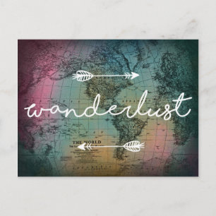 Carte Postale Wanderlust Colorful World Map Postcard