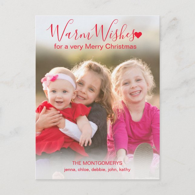 Carte Postale Warm Warm Wire Modern Rouge Script Photo Noël (Devant)