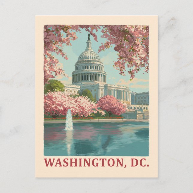 Carte Postale Washington DC - Cherry Blossoms & Capitol Building (Devant)