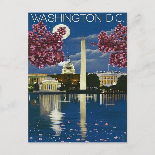 Carte Postale Washington DC la nuit, maison blanche, printemps (Devant)