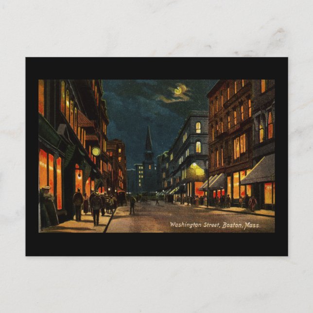 Carte Postale Washington St Boston MA la nuit (Devant)