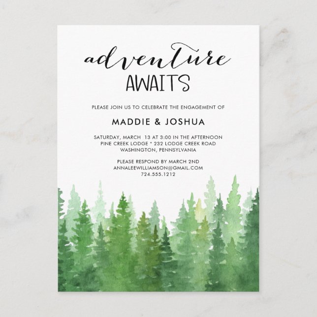 Carte Postale Watercolor Adventure Await Forest Fiançailles Inv (Devant)