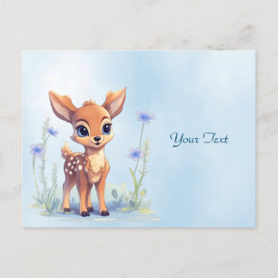 Carte postale Watercolor Baby Deer Blue Flowers