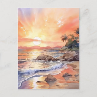 Carte Postale Watercolor Beach Sunset Arrière - plan
