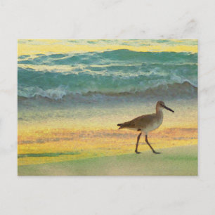 Carte Postale Watercolor Beach Sunset avec Sandpiper