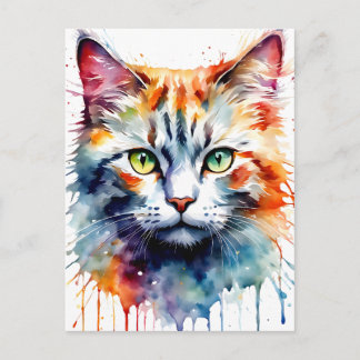 Carte Postale Watercolor Cat Multicolor Splash art