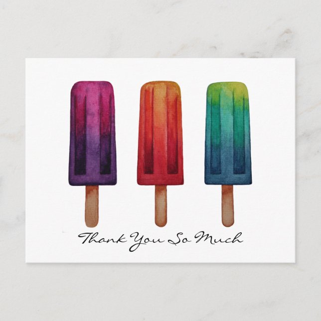 Carte Postale Watercolor Cute Popsicle Glaces Creams (Devant)