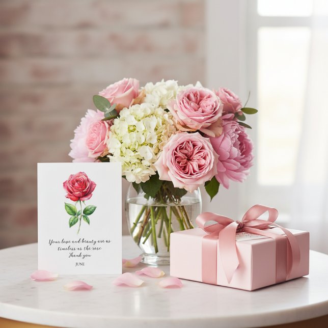 CARTE POSTALE WATERCOLOR JUNE ROSE BIRTH FLOWER (Créateur téléchargé)