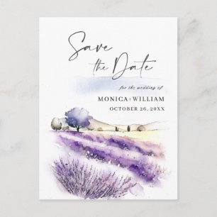 Carte Postale Watercolor Lavender Field Wedding Enregistrer la d