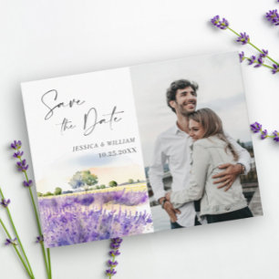 Carte Postale Watercolor Lavender Field Wedding Enregistrer la d