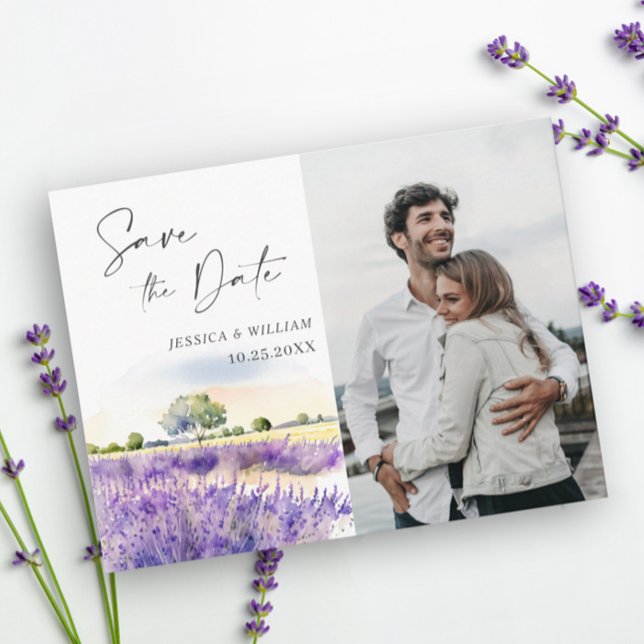 Carte Postale Watercolor Lavender Field Wedding Enregistrer la d (Créateur téléchargé)