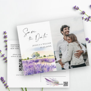 Carte Postale Watercolor Lavender Field Wedding Enregistrer la d