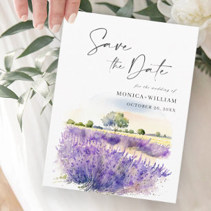 Carte Postale Watercolor Lavender Field Wedding Enregistrer la d