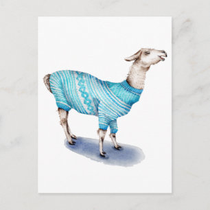 Carte Postale Watercolor Llama in Blue Sweater