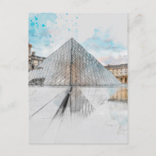 Carte postale Watercolor Louvre Paris - Elégante F