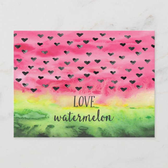 Carte Postale Watercolor Love Watermelon Hearts (Devant)