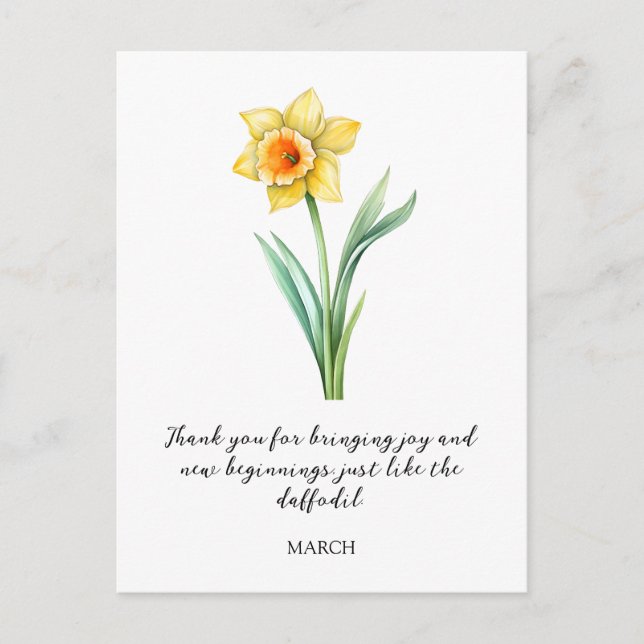 CARTE POSTALE WATERCOLOR MARCH DAFFODIL BIRTH FLOWER  (Devant)