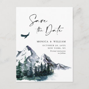 Carte Postale Watercolor Mountains Forest Wedding Enregistrer la