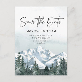 Carte Postale Watercolor Mountains Forest Wedding Enregistrer la