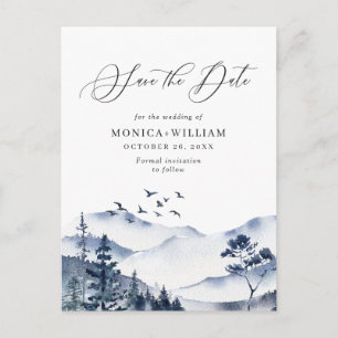 Carte Postale Watercolor Mountains Forest Wedding Enregistrer la