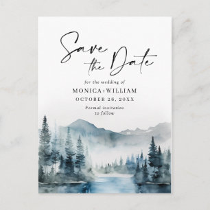 Carte Postale Watercolor Mountains Forest Wedding Enregistrer la