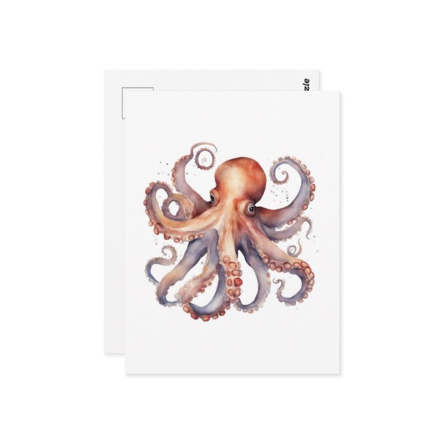 Carte Postale Watercolor Octopus (Devant/Arrière en situation)