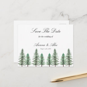Carte Postale Watercolor Pine Tree Forest mariage Enregistrer la