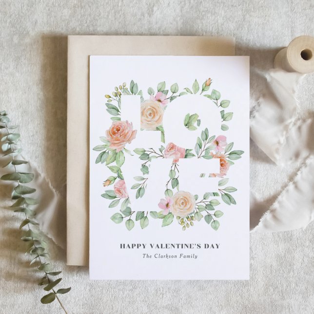 Carte Postale Watercolor Roses and Greenery LOVE Valentine's Day (Créateur téléchargé)