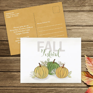 Carte Postale Watercolor Simple Citrouille Gourd Fall Festival