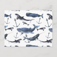 Watercolor Whale & Anchor Pattern