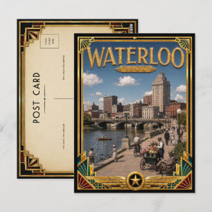 Carte Postale Waterloo Iowa Art Déco vintage de l'âge d'or