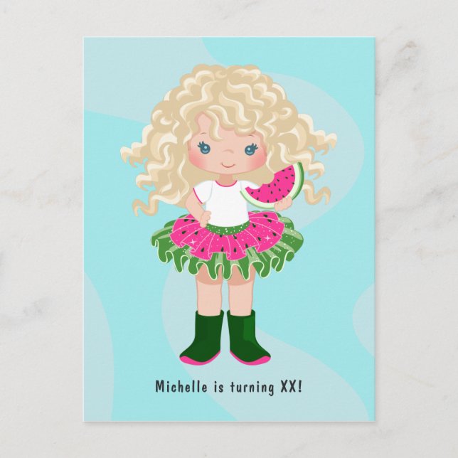 Carte Postale Watermelon Tutu American Blonde Girl Anniversaire (Devant)
