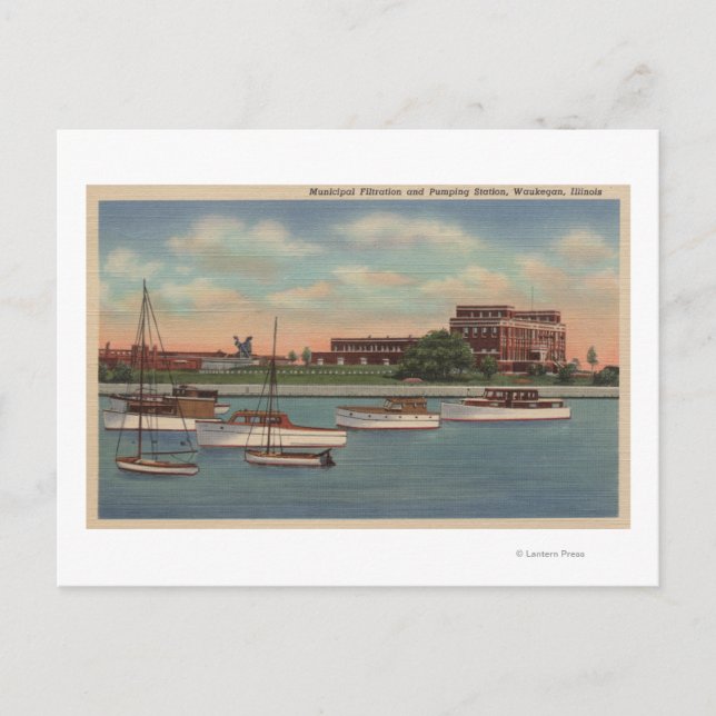 Carte Postale Waukegan, IL - Vue de la station de pompage munici (Devant)